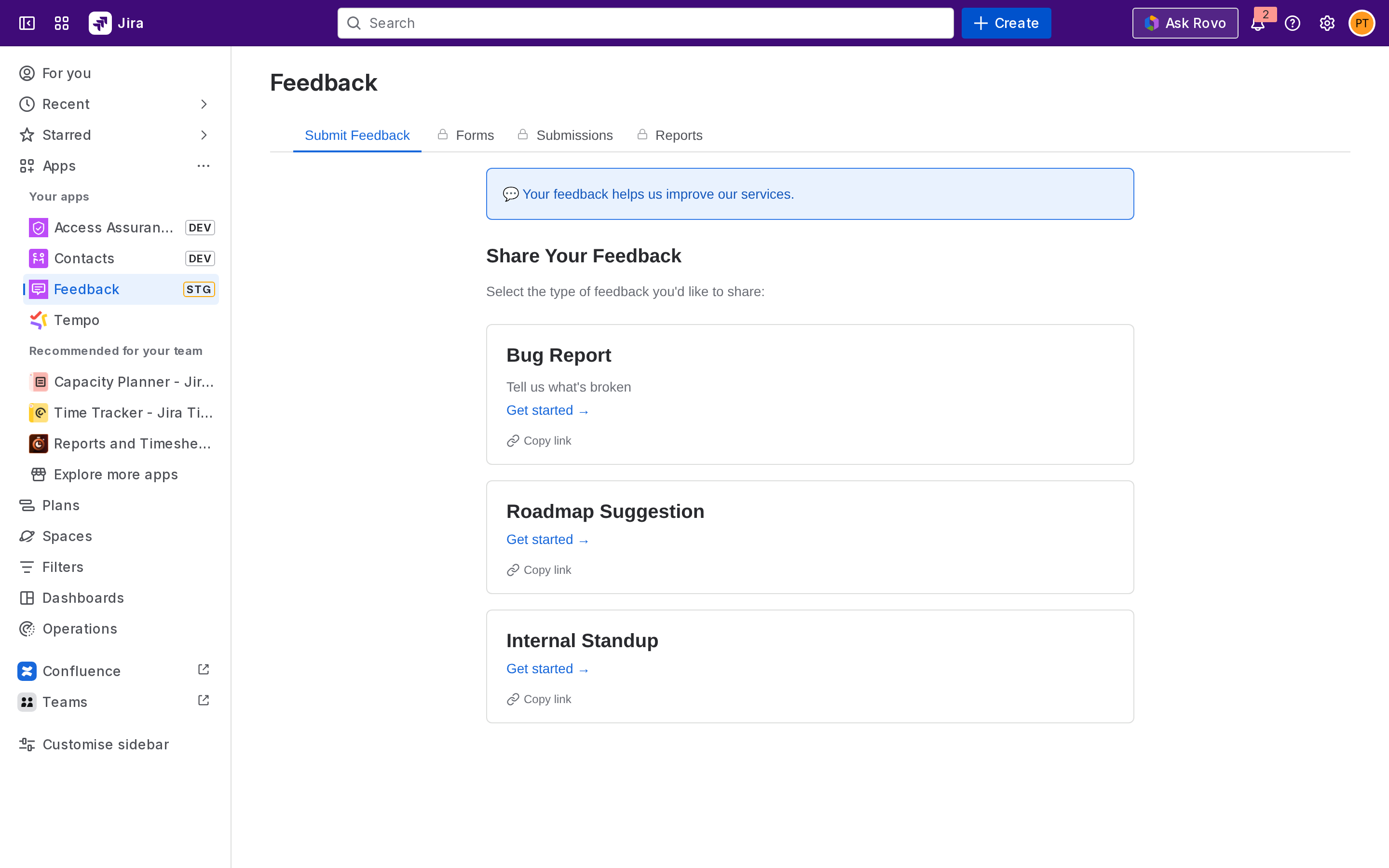 Submit tab - list of available forms