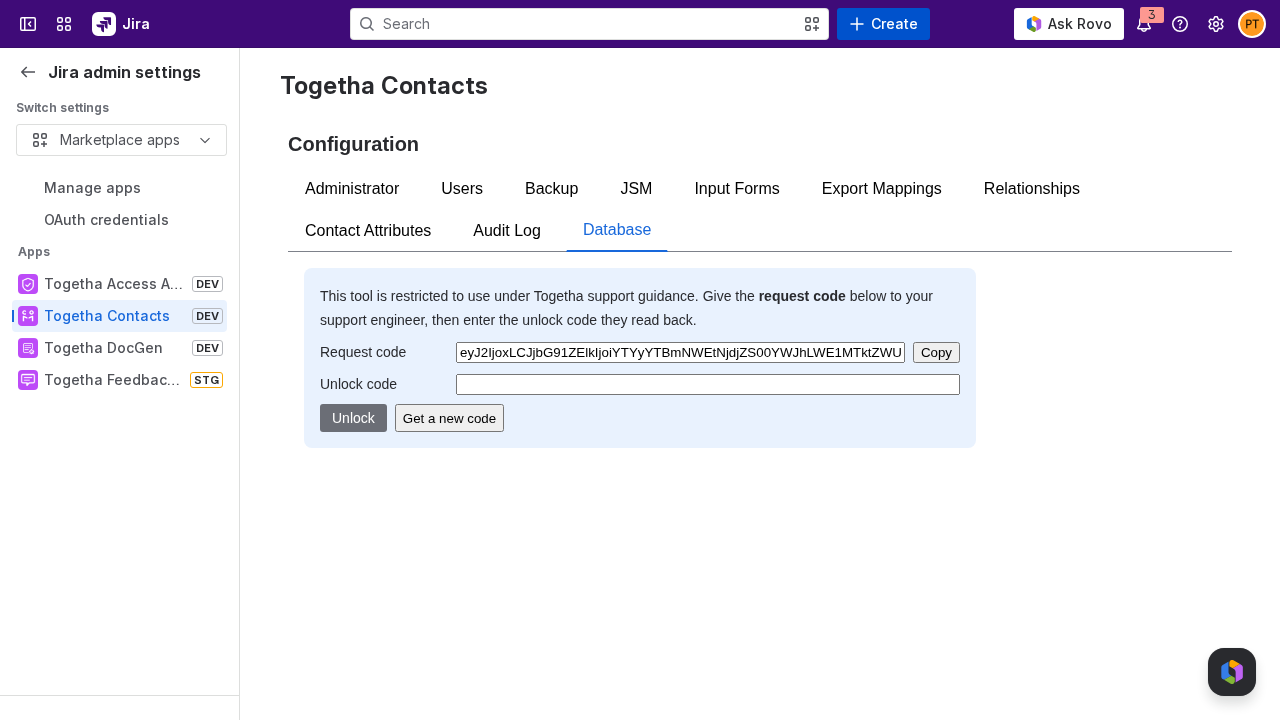 The Database tab showing the support unlock prompt