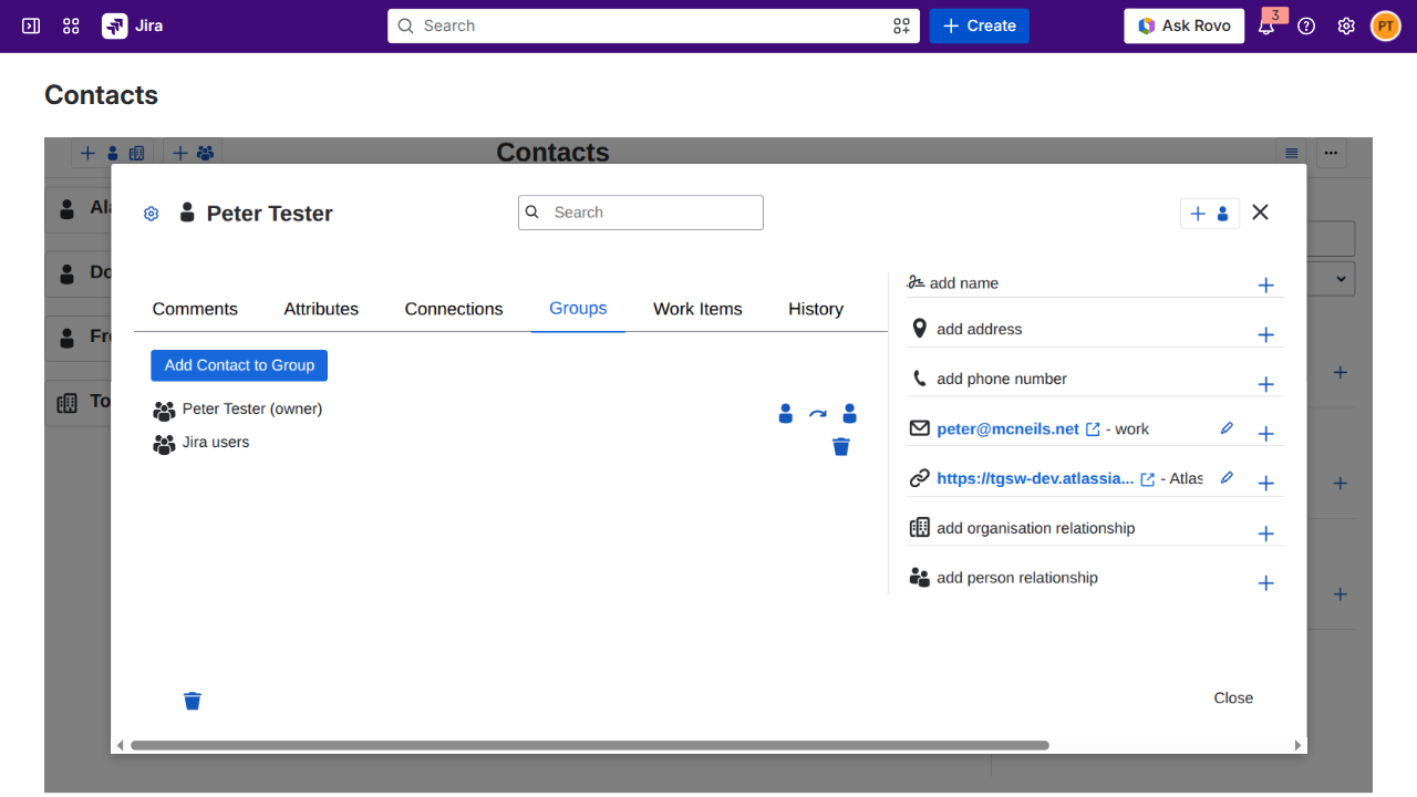 Groups tab in the contact details dialog