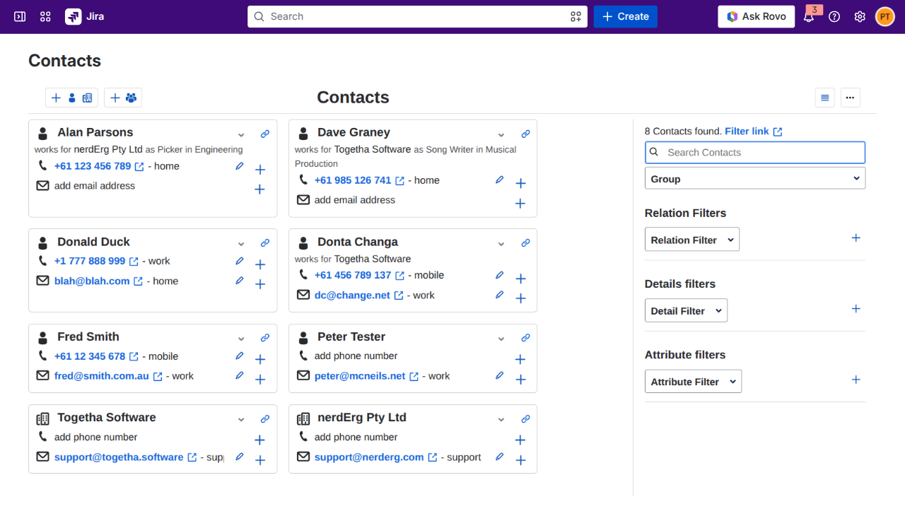 Contacts page overview