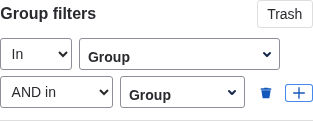 The Group filters section with operator rows
