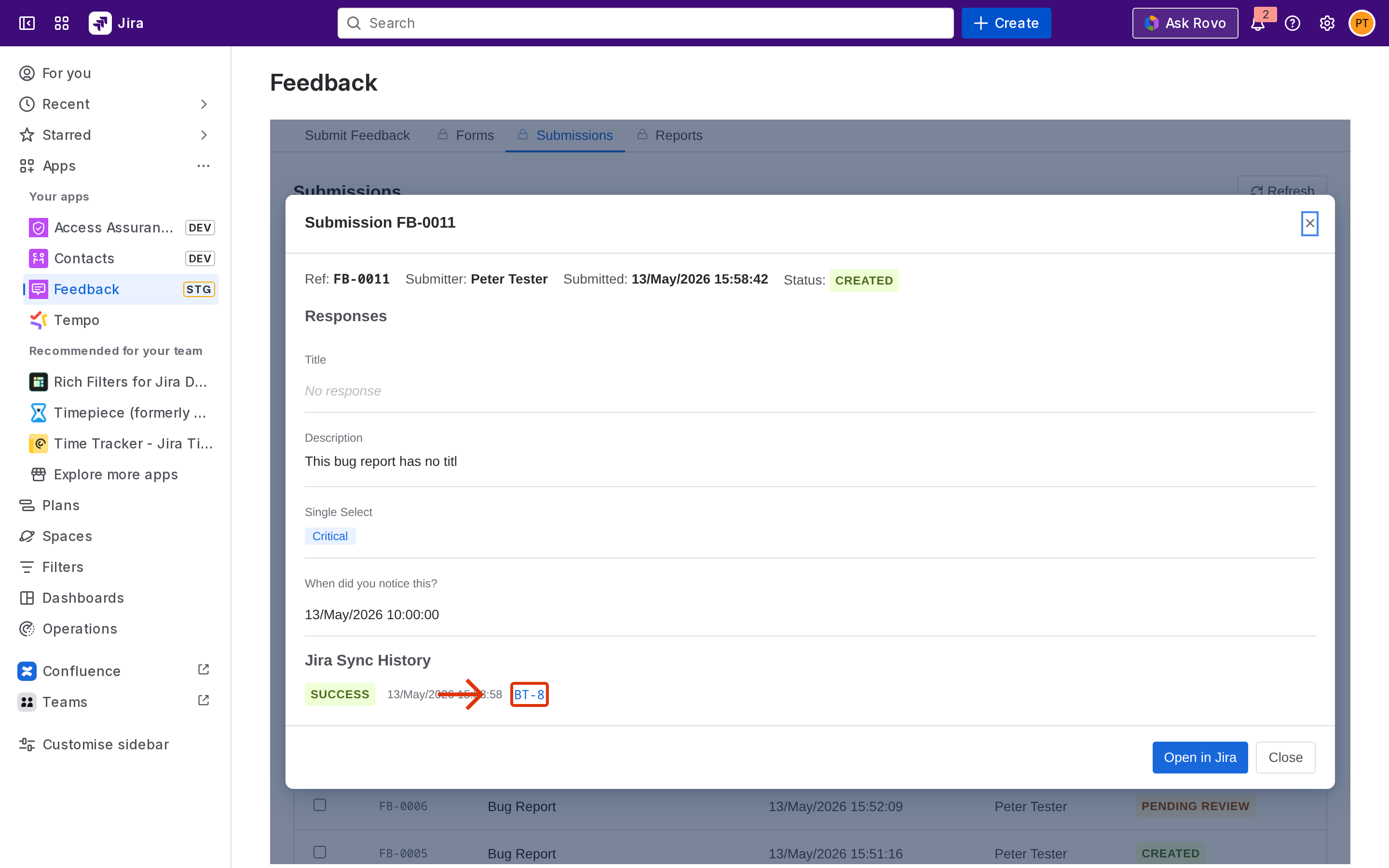 Submission with successful Jira link