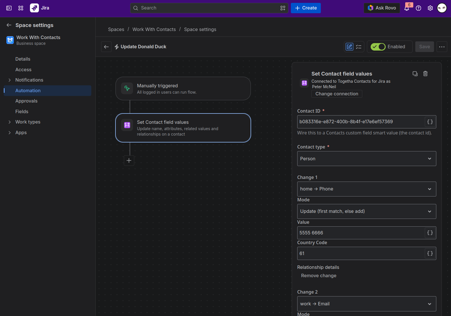 Set Contact action configuration
