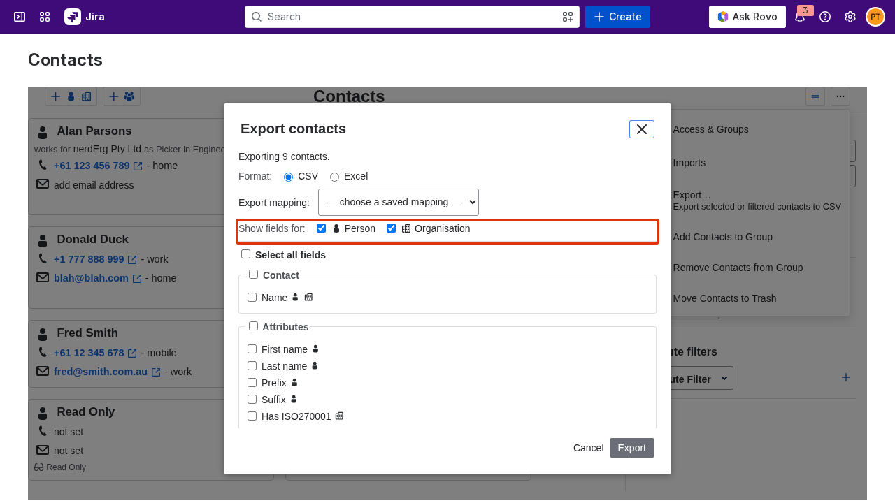The Person and Organisation filter in the field picker