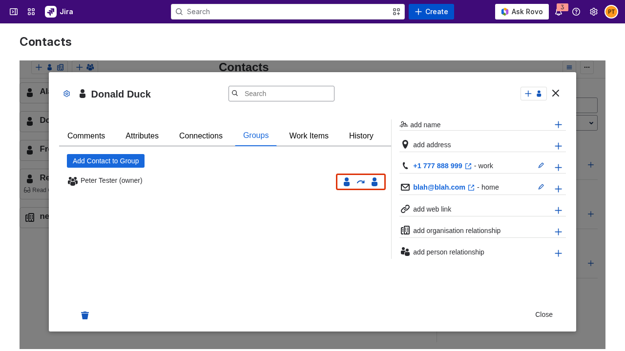 Change owner button on the Groups tab of the contact details dialog