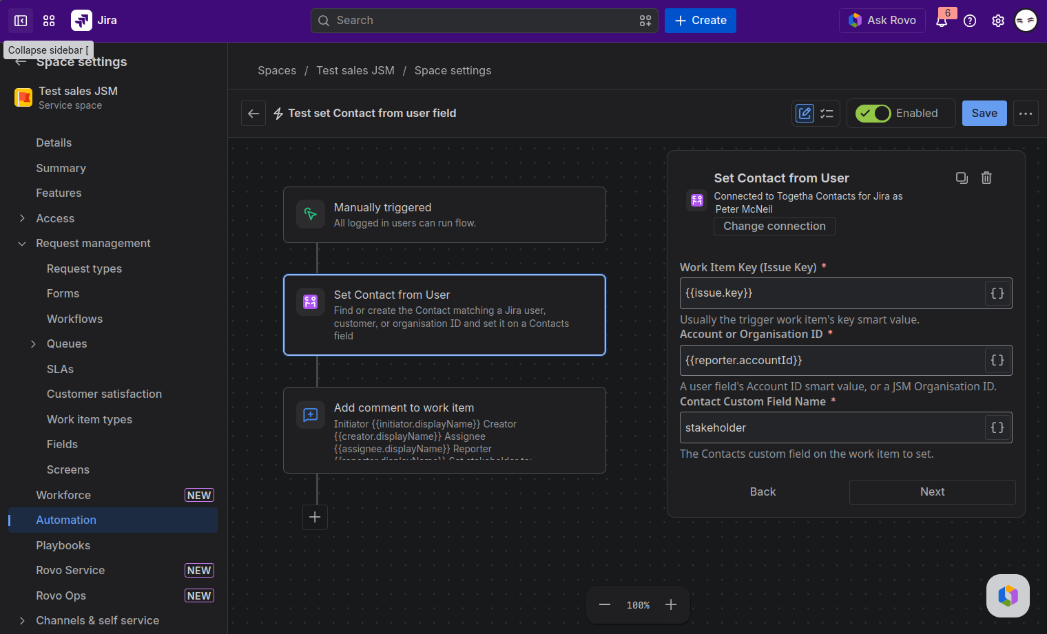 Set Contact from User action configuration