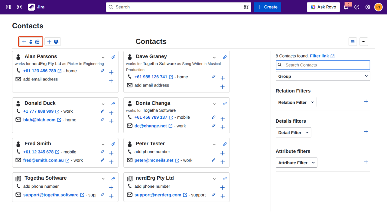 Add contact button on the Contacts toolbar
