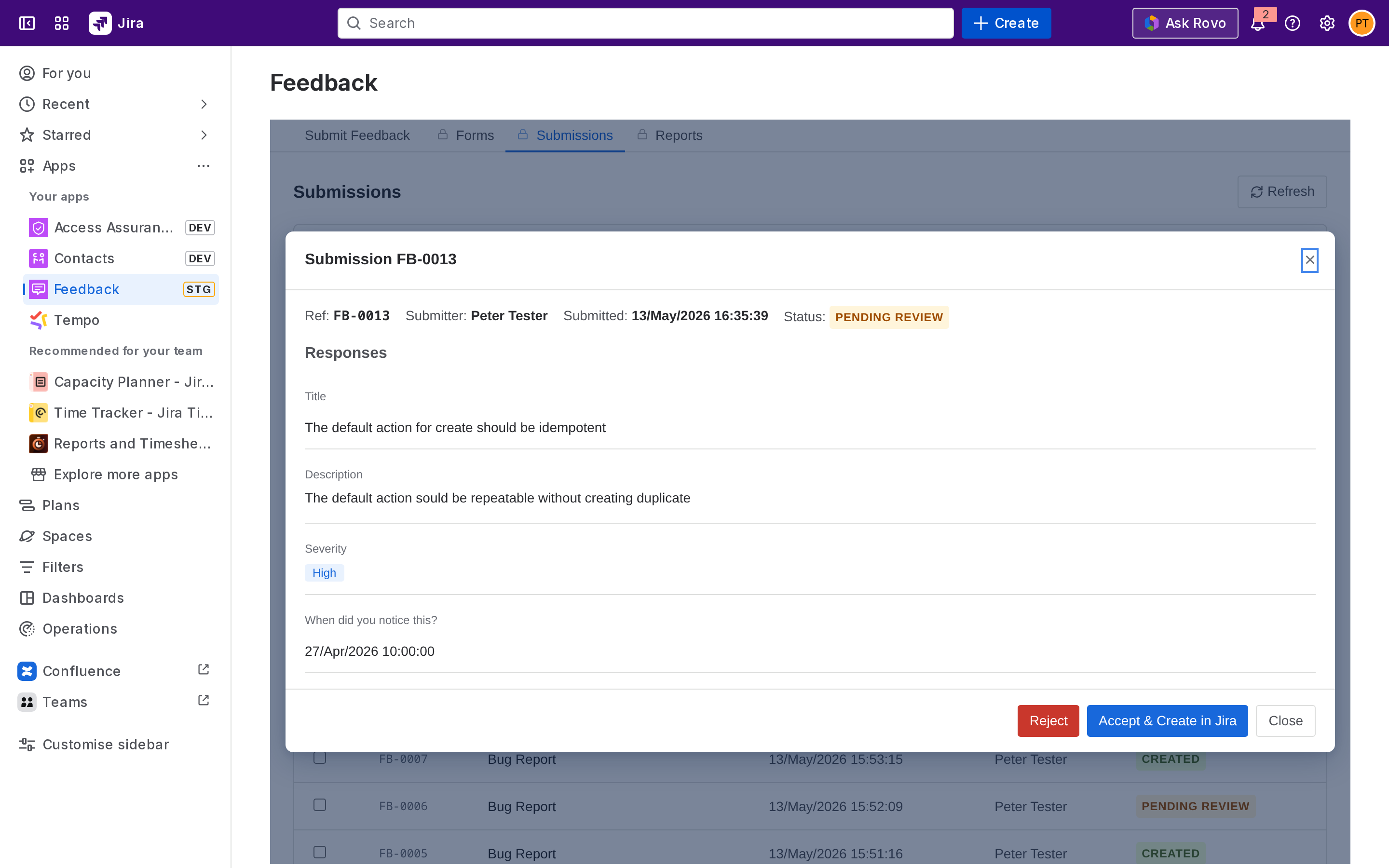 Submission detail modal